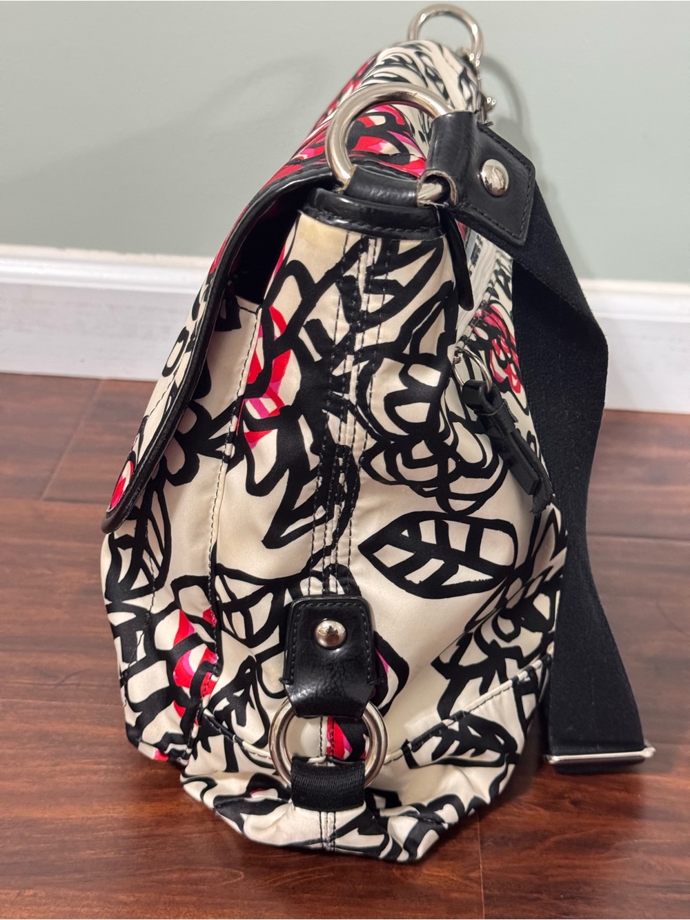 Coach Y2K Sateen Poppy Daisy Kyra Floral Graffiti Large Messenger Crossbody Bag - Picture 7 of 12